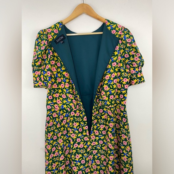 Saloni Bianca Midi Dress Silk Crepe Alpine Bouquet Size 12 - Picture 7 of 11